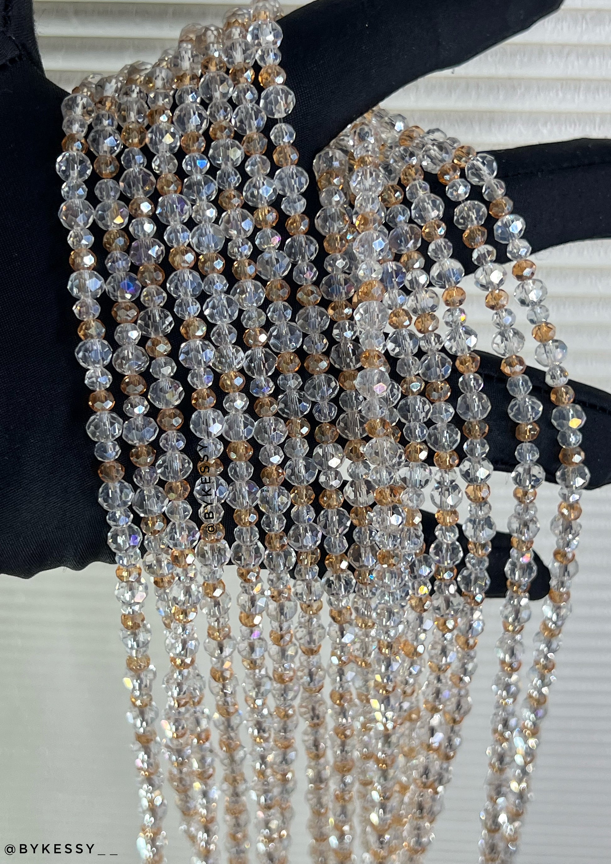Clear crystal waist beads that sparkle like silver for classy stacking