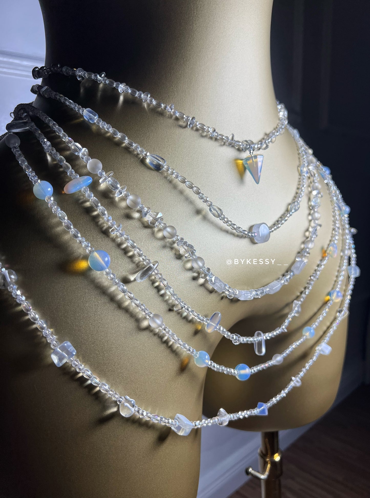 Clear Quartz X Opalite Gemstone Waist Beads