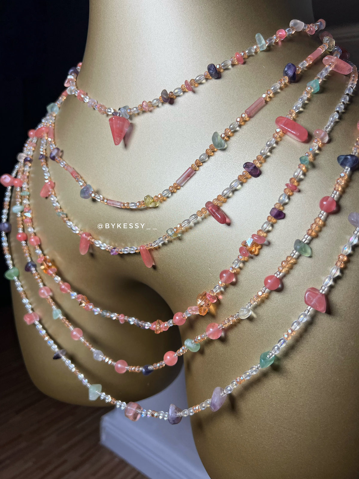 Fluorite x Watermelon Crystal Gemstone Waist Beads