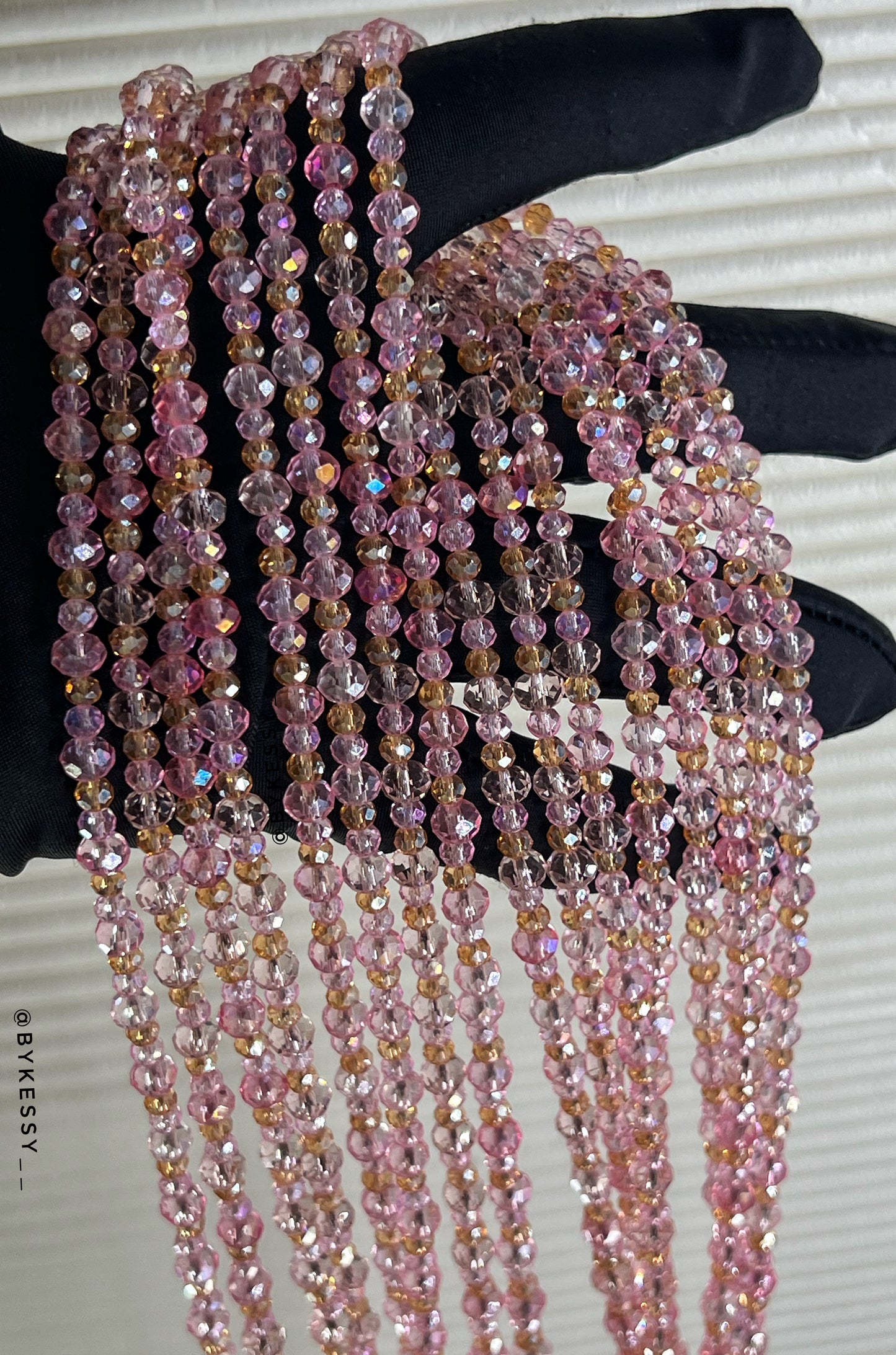 Feminine pink waist beads with gold sparkle for wholesale purchase