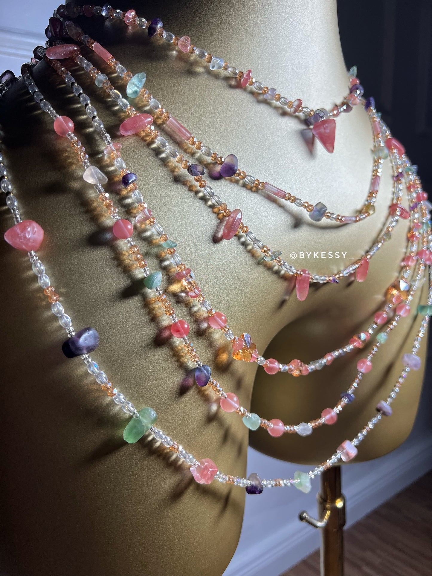 Fluorite x Watermelon Crystal Gemstone Waist Beads