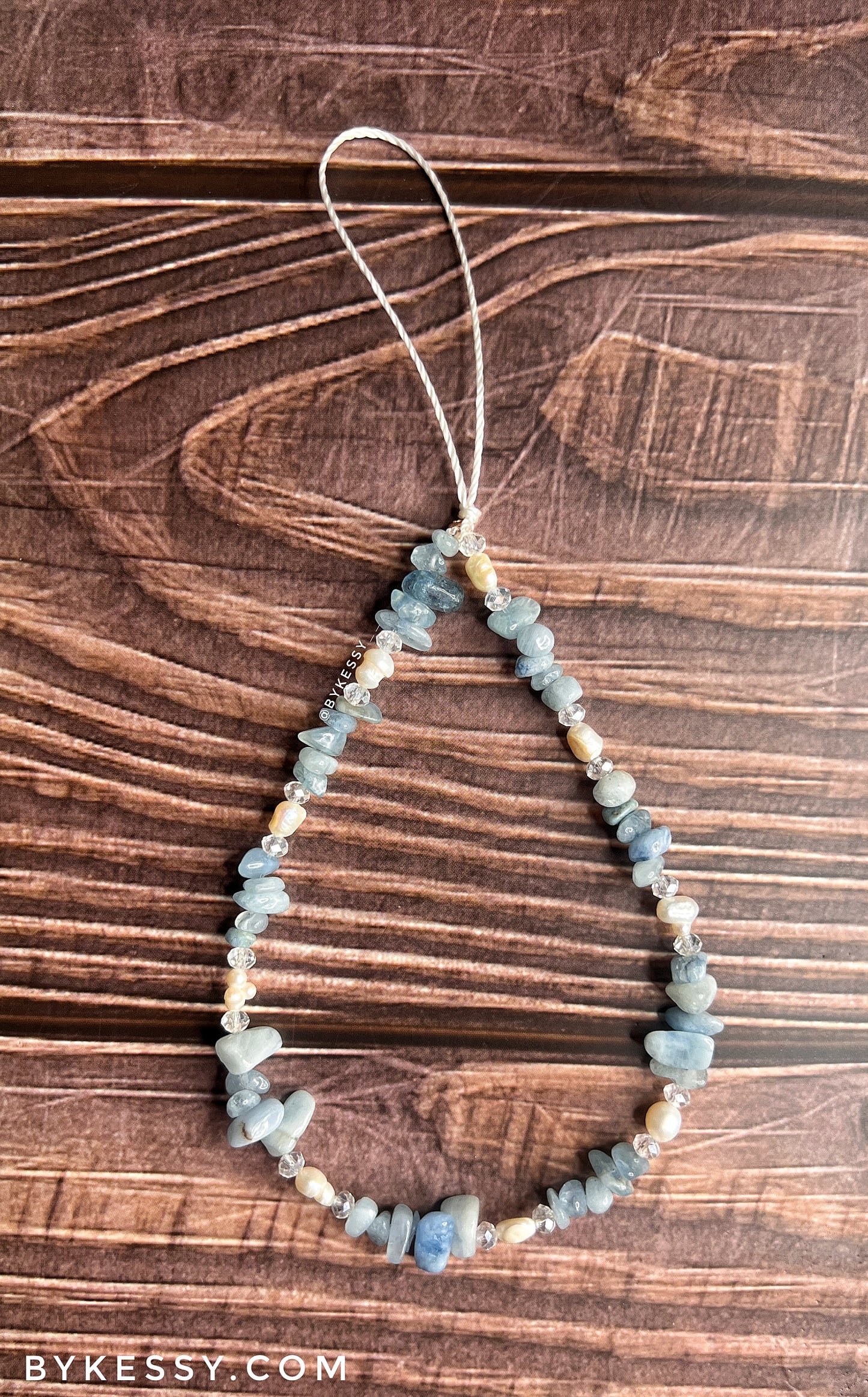 Aquamarine X Fresh Water Pearl Healing Crystal Phone Strap | Phone Chain | Key Chain