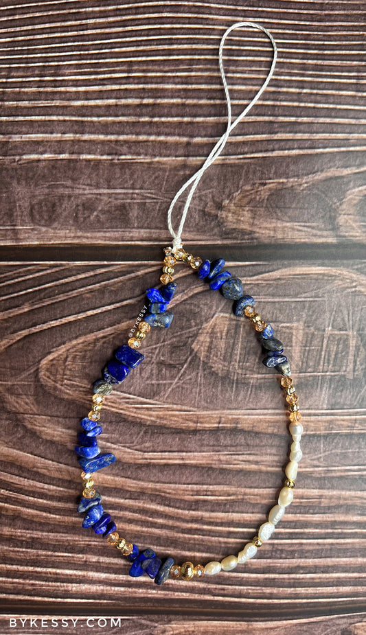 Lapis Lazuli X Fresh Water Pearl Healing Crystal Phone Strap | Phone Chain | Key Chain (2)