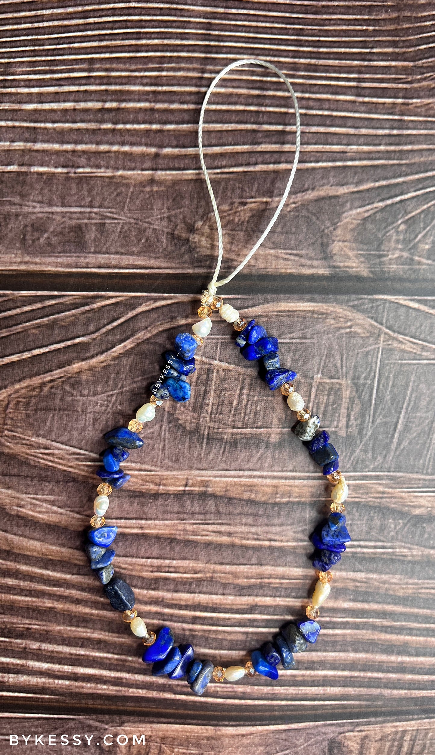 Lapis Lazuli X Fresh Water Pearl Healing Crystal Phone Strap | Phone Chain | Key Chain