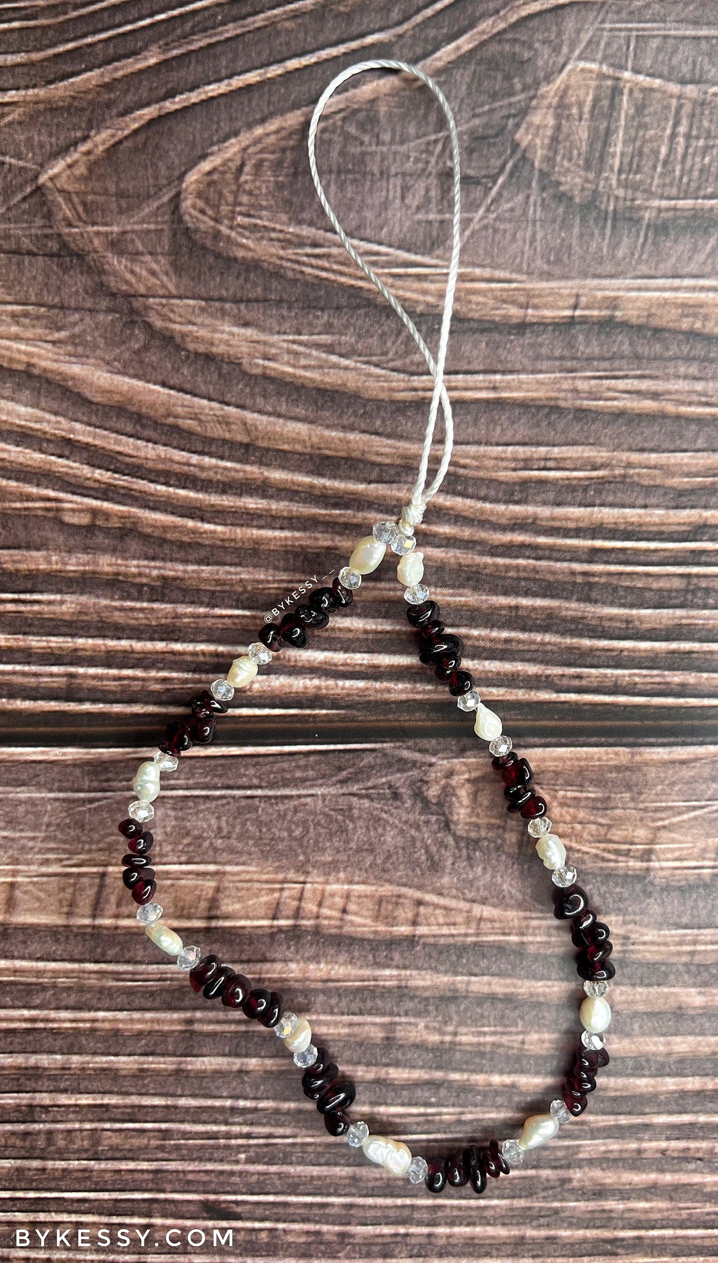 Red Garnet X Fresh Water Pearl Healing Crystal Phone Strap | Phone Chain | Key Chain