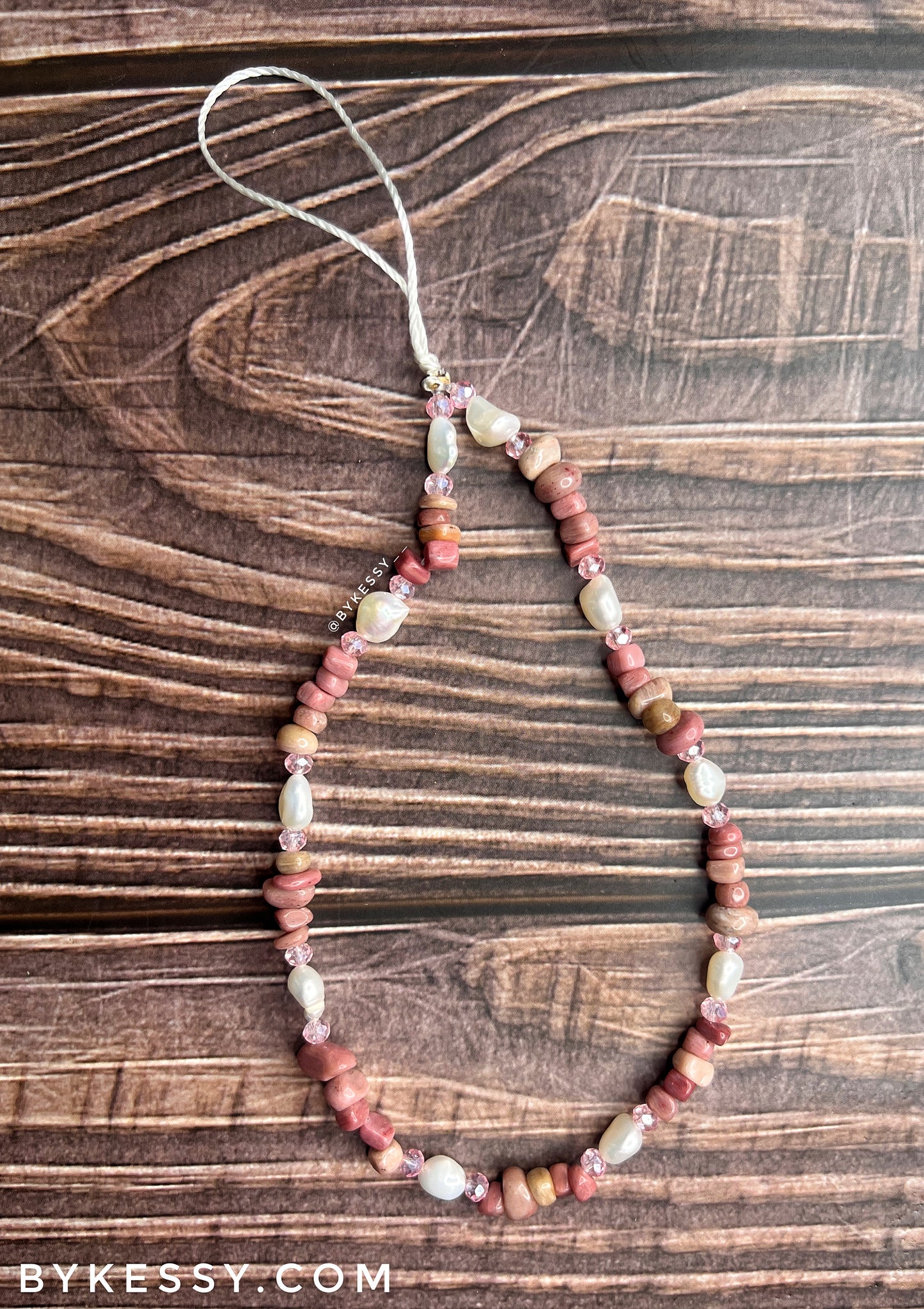 Rhodonite X Fresh Water Pearl Healing Crystal Chips Phone Strap | Phone Chain | Key Chain