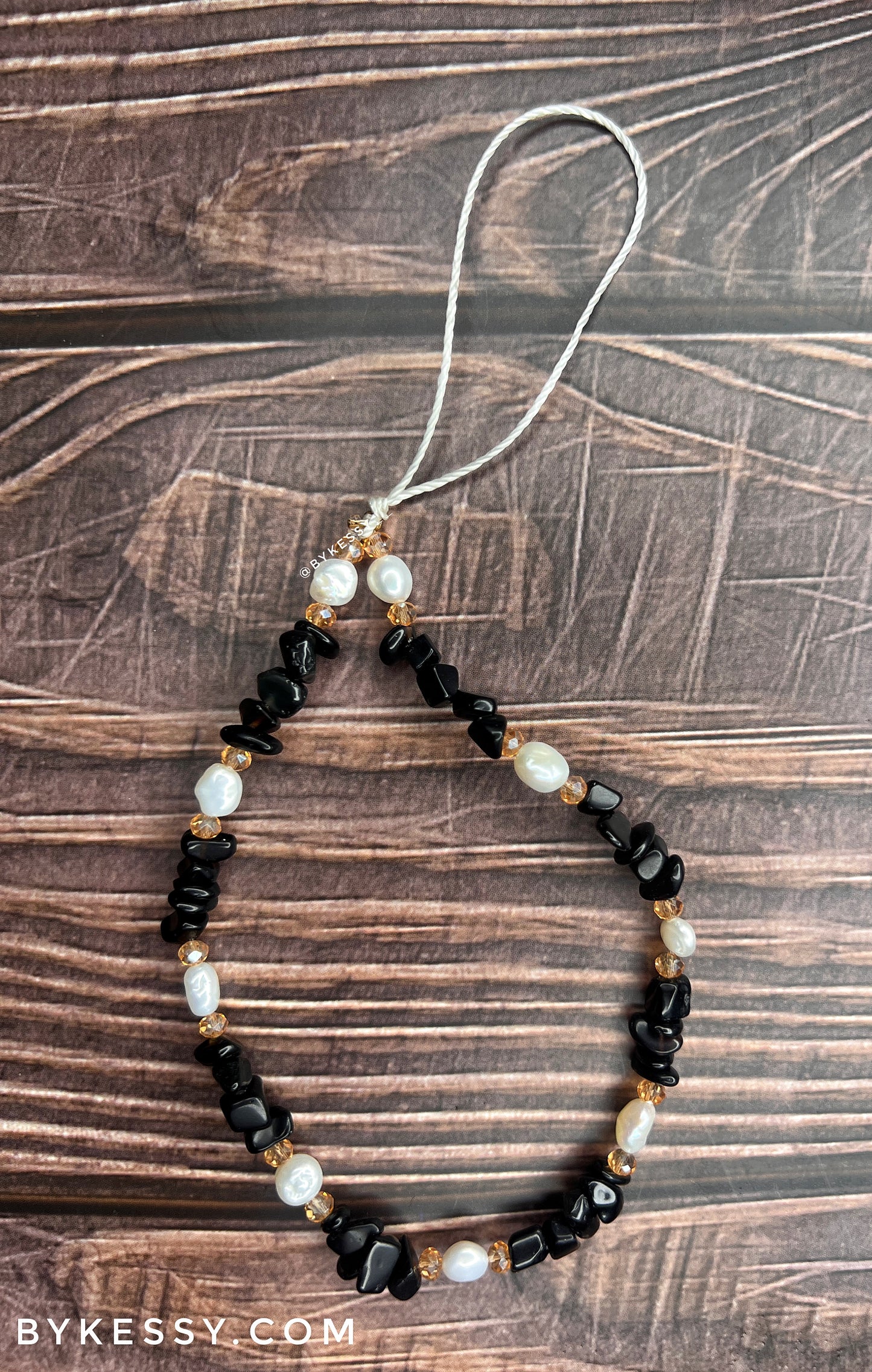 Black Obsidian X Fresh Water Pearl Healing Crystal Phone Strap | Phone Chain | Key Chain