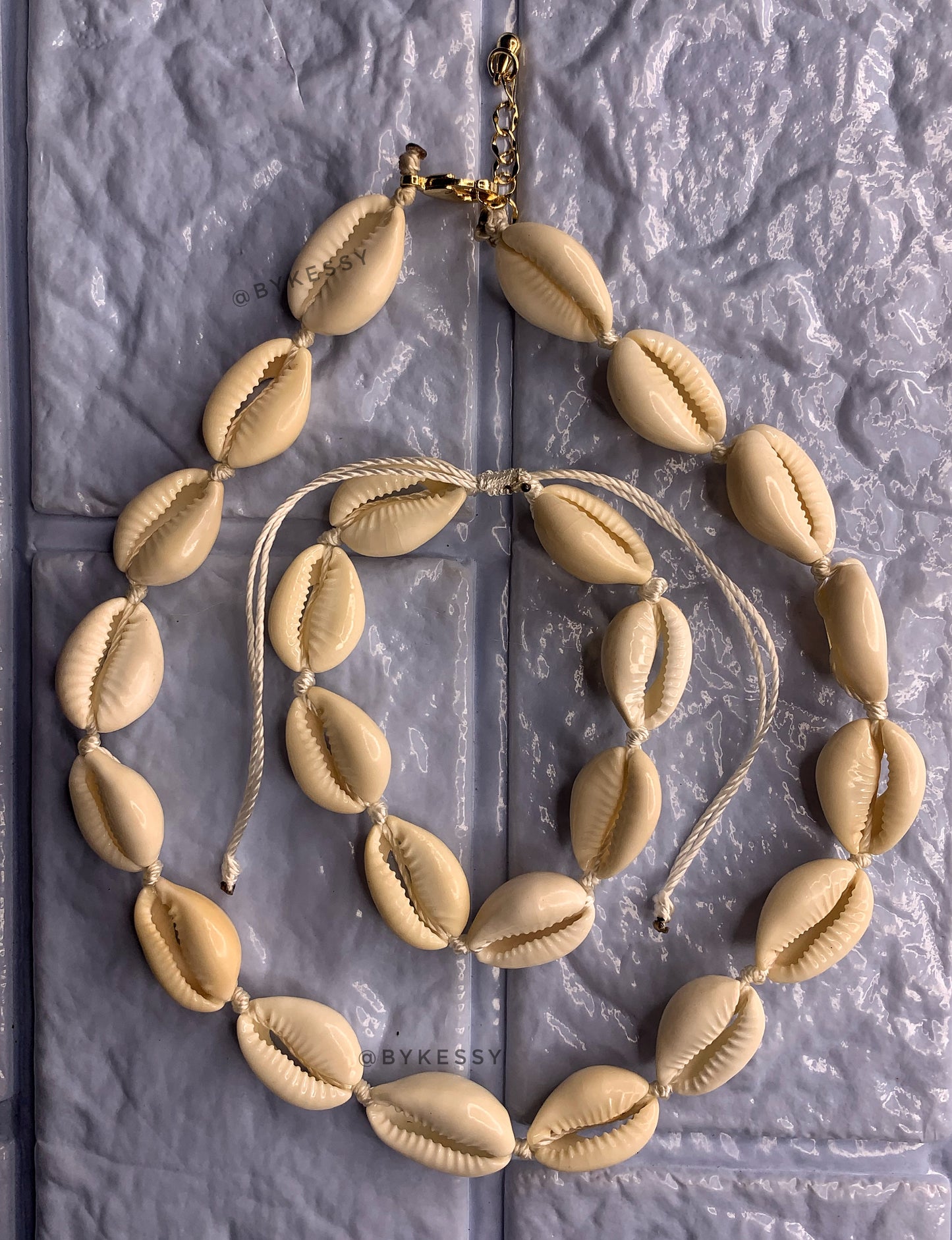 Natural Cowrie Shell Set | White String | Necklace and Bracelet