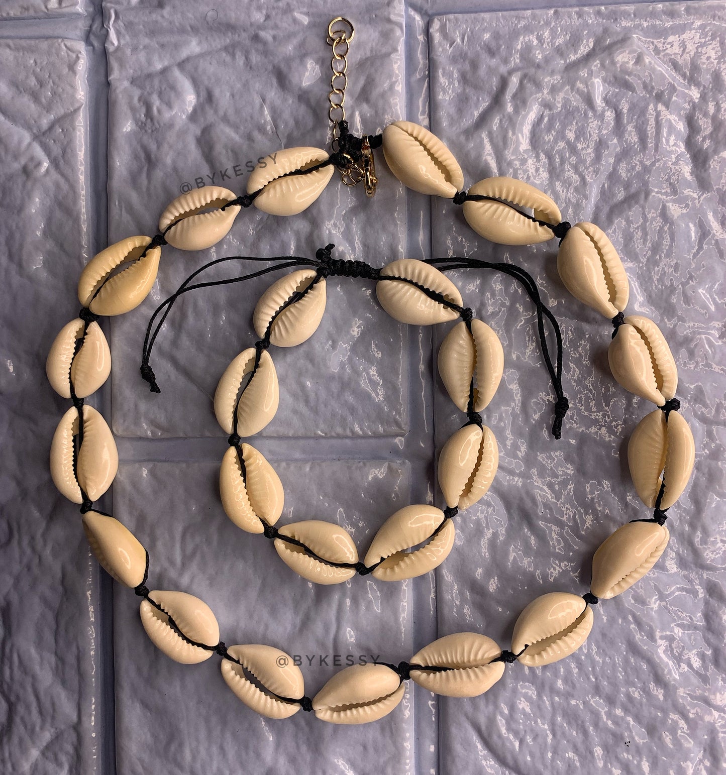 Natural Cowrie Shell Set | Black String | Necklace and Bracelet