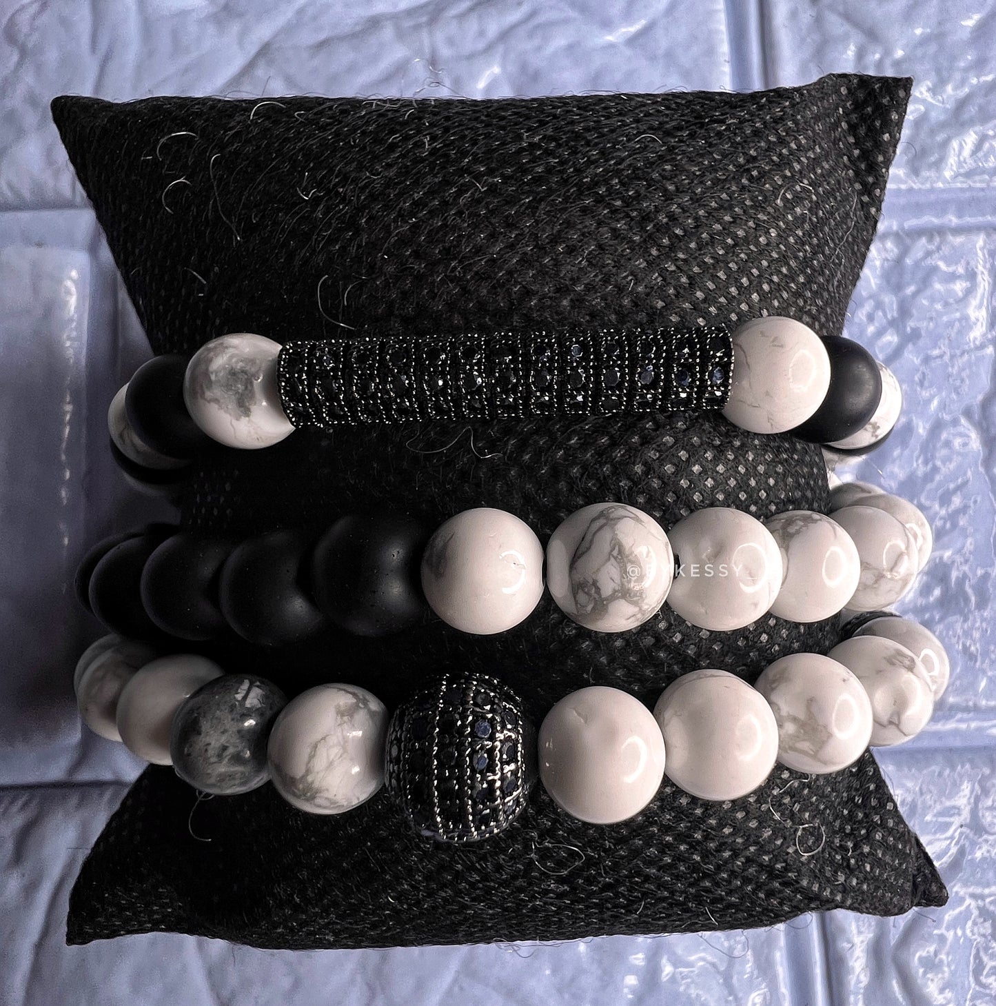 Howlite X Black Matte Onyx Adjustable Bracelets (Set of 3)