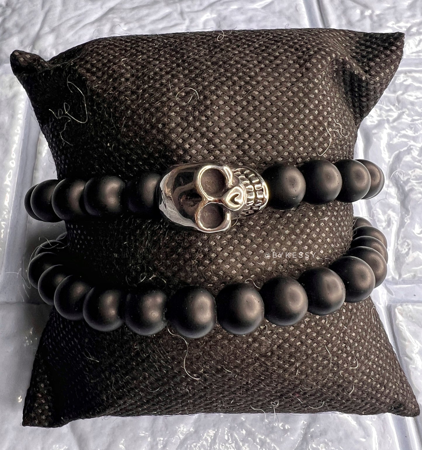 Matte Onyx X Skull Steel Set of 2 Adjustable Bracelets