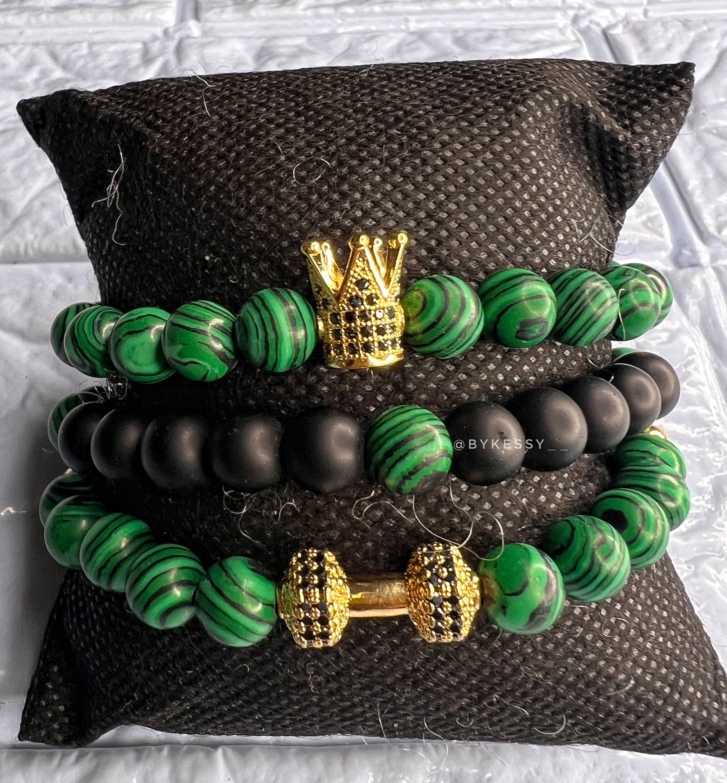 Malachite X Tiger Eye Gemstone Bracelets X Gold Charms (Set of 3)