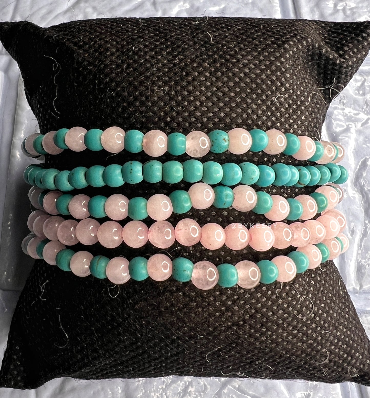 Rose Quartz X Turquoise Gemstone Bracelets (4mm) Set of 5