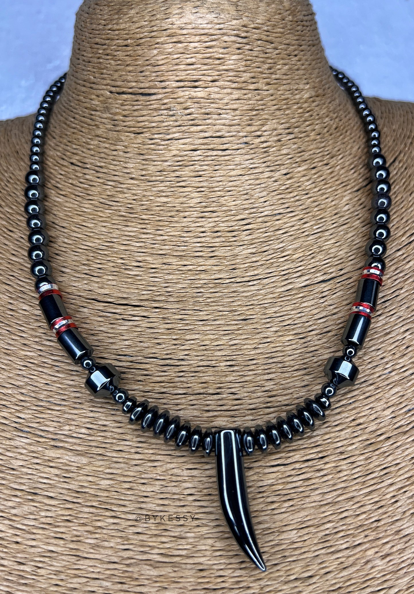 Men’s Statement Hematite Necklace | Elephant Tusk pendant