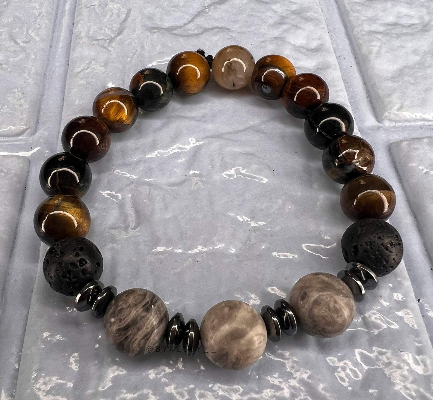 Map Jasper X Tiger Eye X Lava Rock X Hematite Adjustable Bracelets