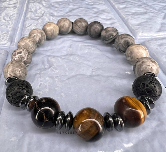 Map Jasper X Tiger Eye X Lava Rock X Hematite Bracelets