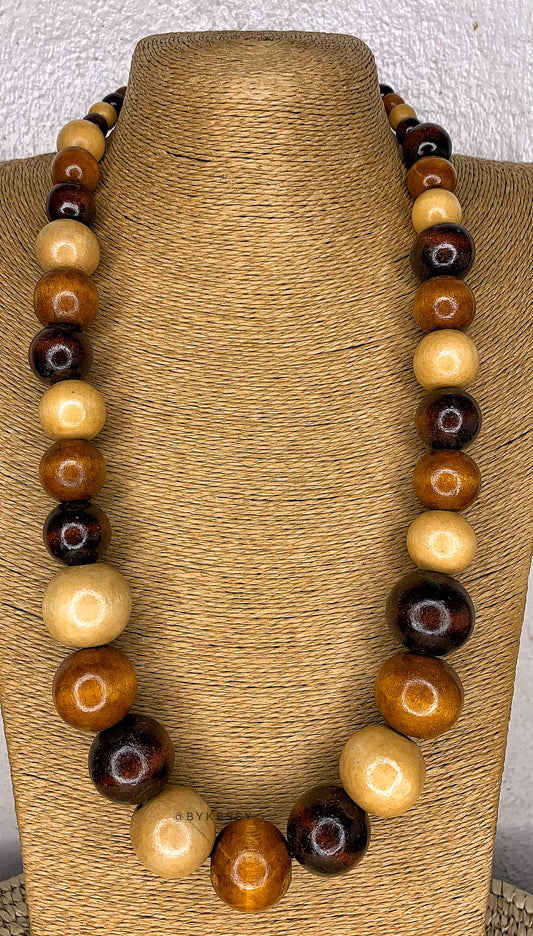 Bohemian Wooden Ball Shaped Necklace (Brown | Nude )