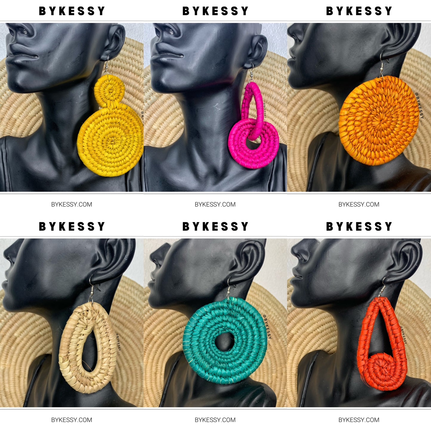 Wholesale Natural Handwoven Raffia Earrings (Straw, Rattan)