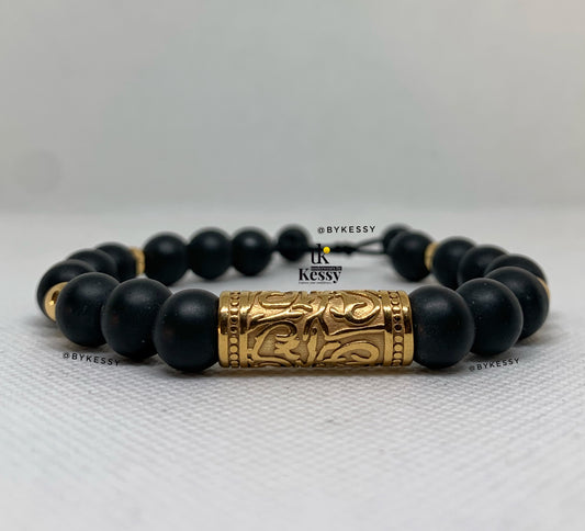 Black Matte Onyx X Gold Stainless Steel Adjustable Bracelet