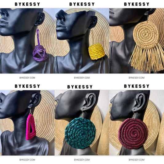 Wholesale Natural Handwoven Raffia Earrings (Straw, Rattan)