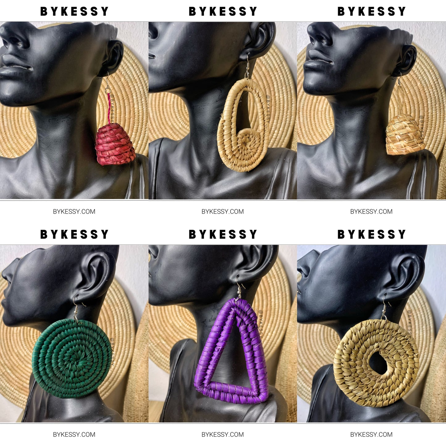 Wholesale Natural Handwoven Raffia Earrings (Straw, Rattan)