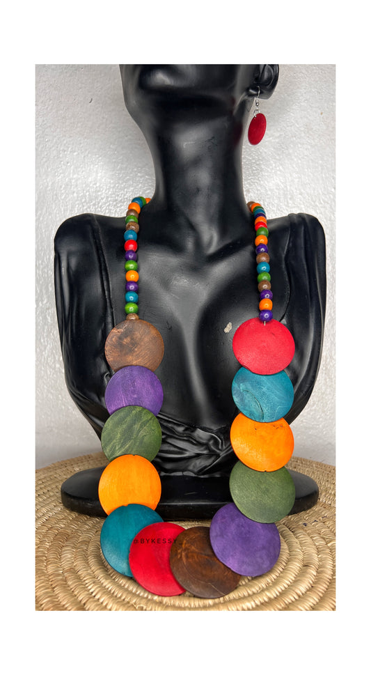 Bohemian Flat Wooden Jewelry Set | Earrings | Necklace