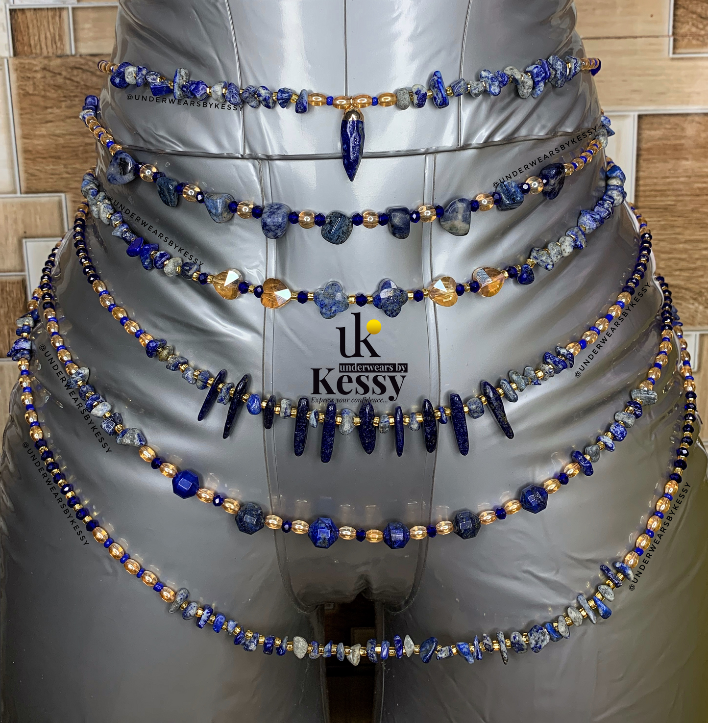 Lapis Lazuli Gemstone Waist Beads (Blue, Gold)