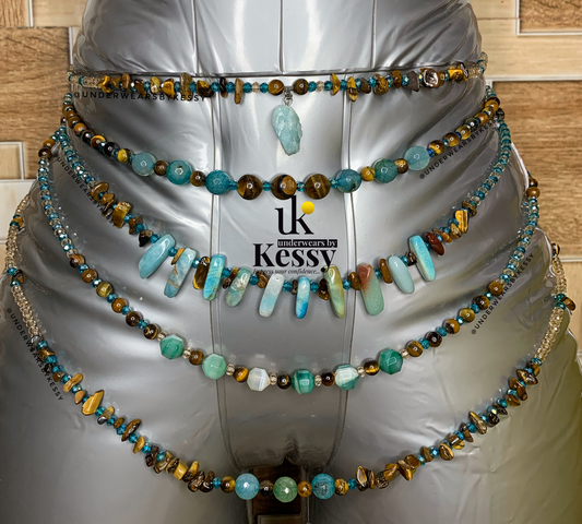 Amazonite x Tiger Eye Healing Crystal Waist Beads – For Courage, Confidence, Communication & Weight Loss Tracking
